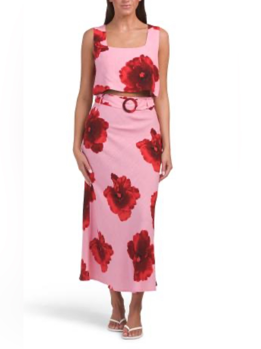 Floral Linen Blend Skirt / Top Set